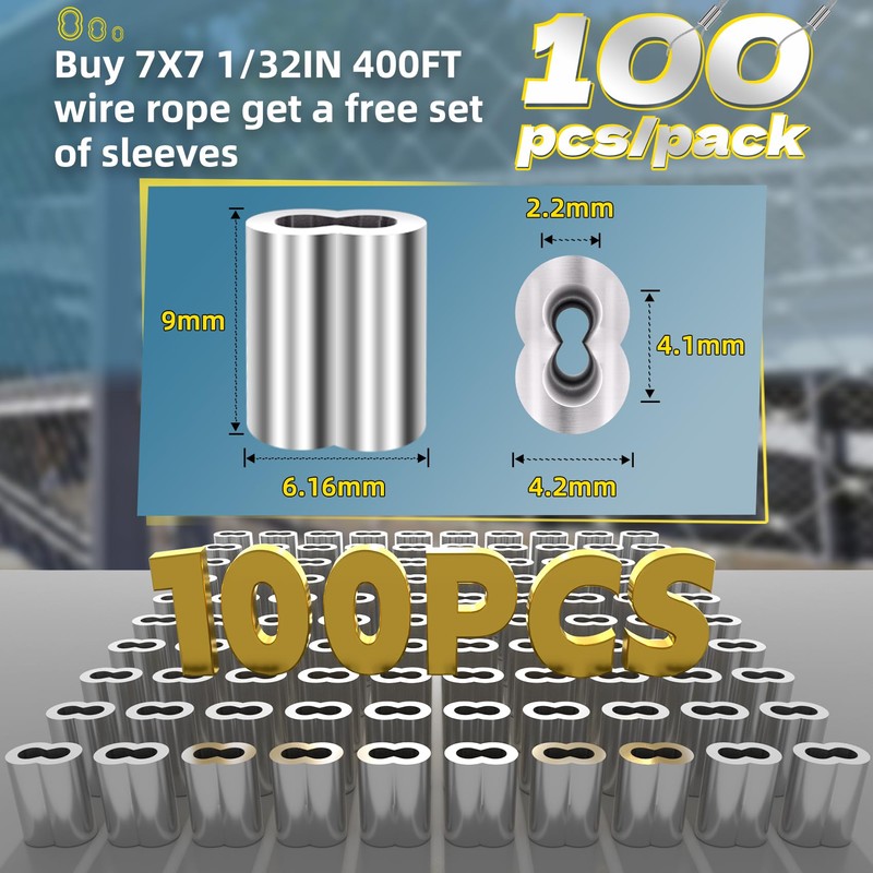 316 Stainless Steel Cable, 400FT 1/32IN Wire Rope with 100Pcs