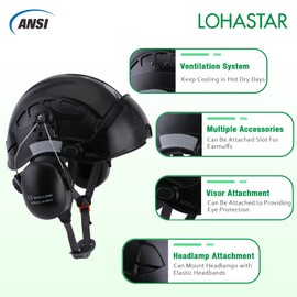 LOHASTAR Safety Hard Hat with Visor and Hearing Protection Vented ANSI Z89.1 Approved Work Helmet for Forestry Chainsaw Arborist Logging