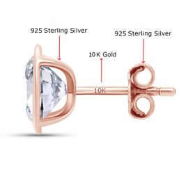 SAVEARTH DIAMONDS 10K Rose Gold Post & 925 Sterling Silver 1.85ct 6.5mm Round Cut Lab Created Moissanite Stud Earring Bezel Setting Push Back for Men and Women