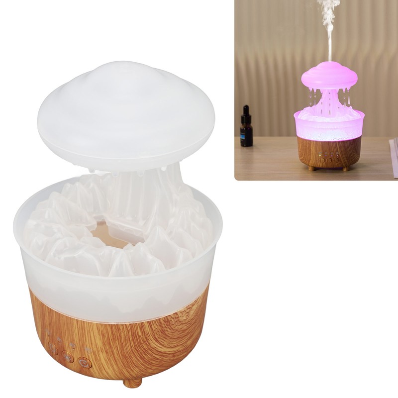 Rain Cloud Humidifier 7 Colors Light Remote Control Wood Grain