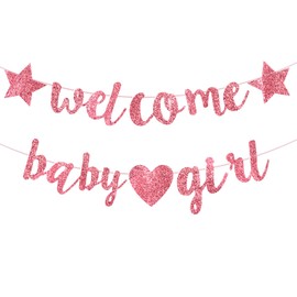 Pink Baby Shower Garland, Gender Reveal Party Decoration 'Welcome Baby Girl' Banner, Gender Reveal Decoration, Baby Girl Decoration, Glitter Girl Baby Shower Banner for Garland, Newborn Celebration