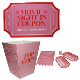 Valentines Movie Night At Home Date Night Set, customisable movie tickets, movie decider card, dice, grazing board and popcorn bucket 1639