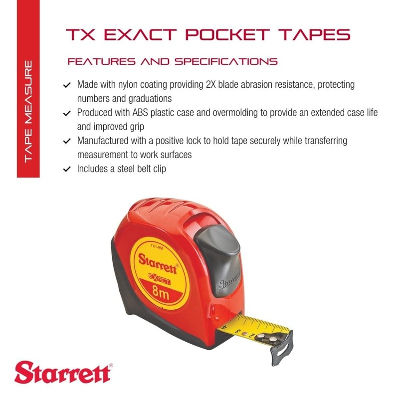 Starrett Exact Retractable Metric Pocket Tape Measure with Nylon Coating,