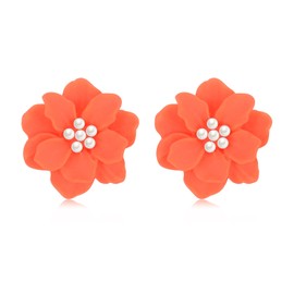 Flower Earrings for Women Girls, Vintage Large Orange Boho Acrylic Flower Stud Earrings Exaggerated Camellia Earrings Statement Stud Earrings Jewelry Gifts