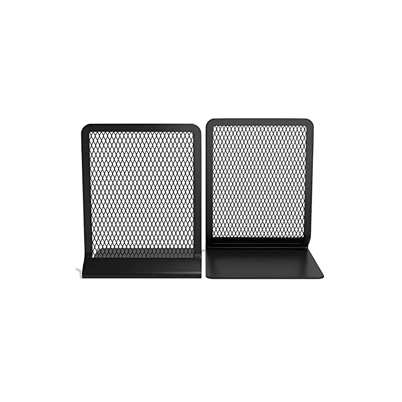 1InTheOffice Sujetalibros para estantes, sujetalibros de malla metálica resistente, extremos