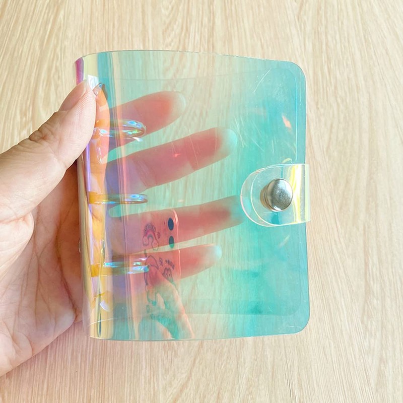 A5 6-Ring Rainbow Binder Cover, Clear Refillable Paper PVC Notebook