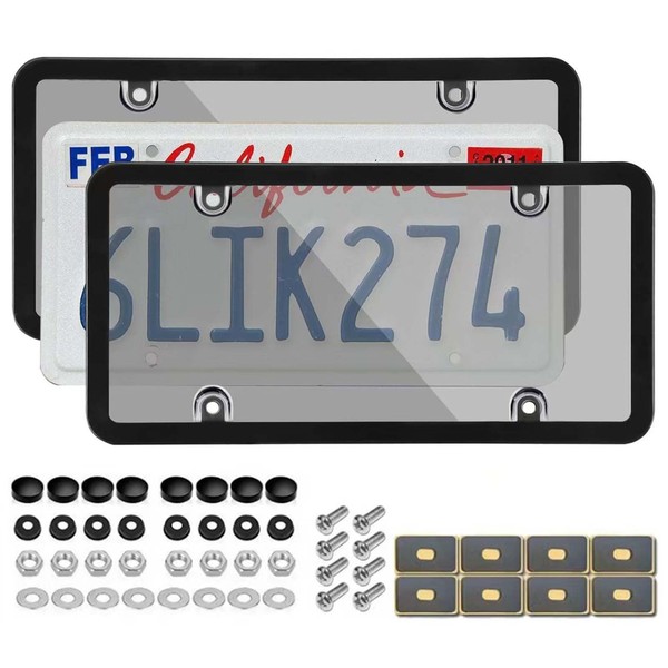 2 Pack Clear License Plate Covers and Frames Combo, Car