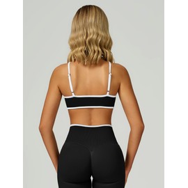 ABOCIW Sports Bras for Women Seamless Color Block Workout Bra Adjustable Spaghetti Straps Gym Bra Training Fitness Running Yoga Crop Tank Black X-Small