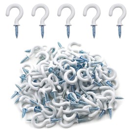 Biaungdo 100Pcs Vinyl Coated Metal Cup Hook 3/4", Screw-in Ceiling Hooks for Hanging (White)