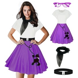 Uezjymi Poodle Dress for Women Sock Hop Outfits 1950s Poodle Skirt Costume with 50s Accessories Belt Glasses and Scarf(Z3755VT, XL)