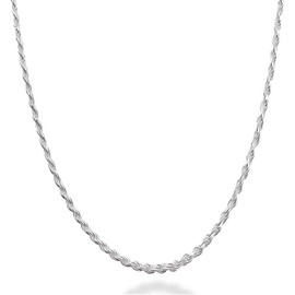 Silvadi Sterling Silver Chain Diamond Cut 1.5mm Mens Chain - Silver Rope DiamondCut Chain 925 silver chain Braided Twist Link Necklace – Italian Silver Rope Chains for Men and Women