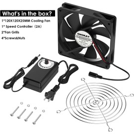 Enokay 120mm DC 12V Powered Fan with AC 100V 240V Adjustable Speed Controller 3000RPM High Speed Big Air Flow for DIY Cooling Ventilation Air Exchange Air Exhaust, Electronic Device Component Cooling