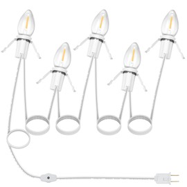 Tecobo Accessory Cord with 5 LED C7 String Light Bulbs, 8.2Ft White Cord Christmas Village Light, E12 Socket Cord Clip Lights with Spare Fuse and Switch for Holiday, Craft Village House Decoration