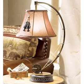 Black Forest Décor - Fishing Reel Table Lamp with Faux Moleskin Shade - Perfect Cabin & Lodge Decor - 28" x 15" x 13"
