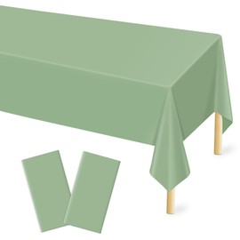 Mulbozy 2 Pcs Sage Green Plastic Tablecloth for Rectangle Table, 54 × 108 inches Disposable PEVA Sage Green Party Table Covers for Birthday, Wedding, Baby Shower, Holdiay Party Decoration