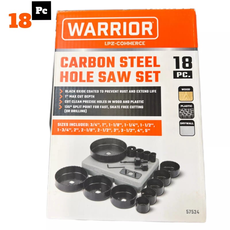 Warrior carbon steel hole saw set 18pc. NEW / US