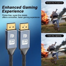 XMUXI 8K Display Port Cable DP to DP 1.4(8K@60Hz,4K@144Hz/120Hz,2K@165Hz/144Hz,32.4Gbps) Supports HDR DSC DP Cable Compatible for Gaming Laptop TV PC Computer Monitor (2 Meters)