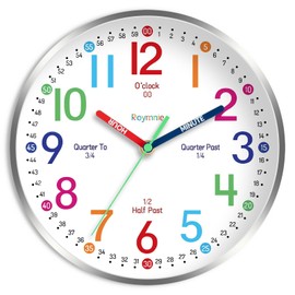 Roymnie Wall Clock for Kids Learning Easily Kids Teaching Clock Silent Non Ticking Battery Operated Colorful Teaching Time Clock Decorative for Kids Room Classroom School (10 Inch)
