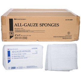 Henry Schein 200/Pack Non-Sterile Gauze Pads 4’’ x 4’’ for Wound Dressing Gauze Sponge-Pads for Wound Care - 8-Ply - 100% Cotton & Highly Absorbent - 20 Packs (200/Pack)