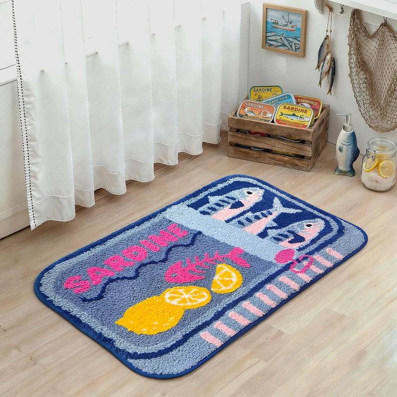 Mocsicka Sardine Bath Mat – Cute Funny Non-Slip Waterproof Blue