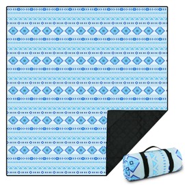 Ｄｏｒｃｙ Large Picnic Blanket 3-Layer Thickening Soft Camping Blankets Waterproof,Machine Washable Beach Mat for Outdoor Travel Hiking Park Concerts or Family Party (Blue Boho - 77x79 inches)