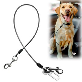 Dog Seat Belt for Car, LApapaye Dog Car Seat Belt, Chew and Tear Resistant, Seat Belt for Dogs in Car, Coated Wire Rope Safety Restraint, Double End with Safety Buckle (Black, 32 Inches)