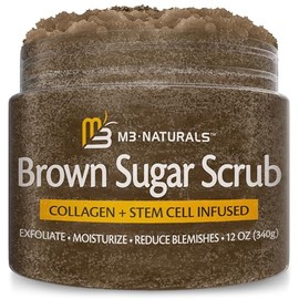 M3 Naturals Exfoliante Corporal De Azúcar Marrón Con Colágeno Y Células Madre - 12 Onzas                                                              