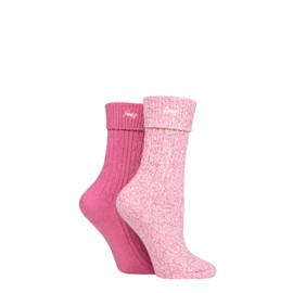 Jeep Ladies Super Soft Turn Over Top Polyester Boot Socks Pack of 2 Cerise/Cream 4-8
