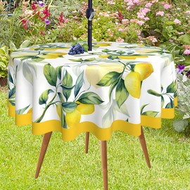MATIRUG - Manteles de verano para exteriores con agujero para paraguas, cierre redonda de 60 pulgadas, a prueba de derrames, lavable, acuarela, verde limón, tela floral, cubierta de mesa para picnic,