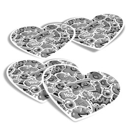 Vinyl Heart Stickers (Set of 4) - BW - ny Smile Face Icons Fun Decals for Laptops,Tablets,Luggage,Scrap Booking,Fridges #42198