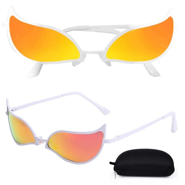 HIULLEN Flame Sunglasses, Rave Glasses with Glasses Case, Doflamingo Glasses Funny Anime Cosplay Glasses Unique Punk Style Party Glasses Photo Props Festival Accessories Costume Party