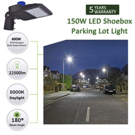 SZGMJIA 150W Outdoor Parking Lot Lighting, LED Street Light 22,500LM Super Bright 5000K Daylight White AC100-277V with Dusk to Dawn Photocell Replaces 1500W Halide Slip Fit Mount Shoebox Pole Light