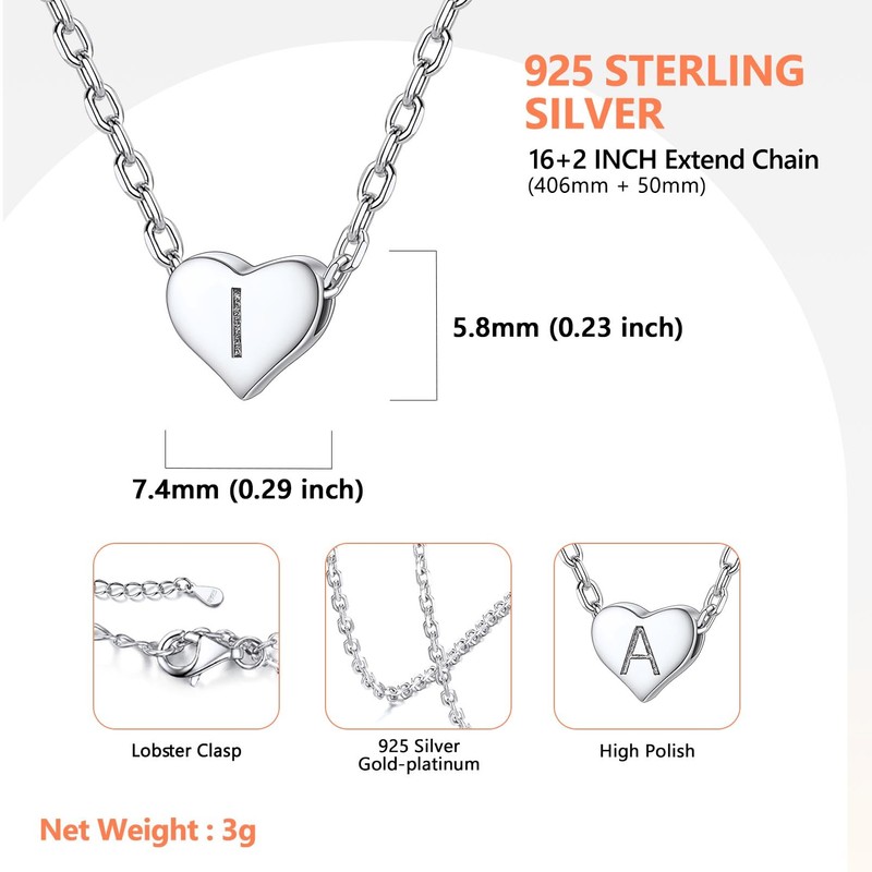 Silvora 925 Sterling Silver Heart Initial Necklace,Dainty Heart Pendant Letter