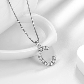 Aurora Tears Letter C Necklaces 925 Sterling Sliver Initial C Alphabet Pendant with Cubic Zirconia Jewellery for Women and Men DP0261C