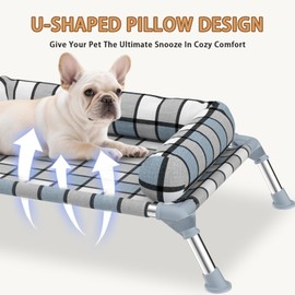 Elevated Pillow Bolster Dog Bed - Raised Dog Beds with Bolster Portable Lifted Washable Pet Cot Bed with Stainless Steel Frame Dogs Hammock Bed for Indoor & Outdoor (Bolster S)