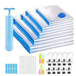 10er-Pack Vakuumbeutel für Kleidung Bettdecken Vakuum Platzsparer Aufbewahrungsbeutel Wiederverwendbar 2XXL 100×80cm+2XL 80×60cm+2L 70×50cm+2M 60×40cm+2S 50×35cm, mit Handpumpe und Luftdichtem Ventil