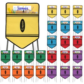 24 PCS Crayon Chair Pockets for Classroom (6 Colors x 4), 17x20 Inch Large Seat Sacks with Name Tags, Washable Oxford Fabric Chair Organizers for Preschool, Daycare & Homeschool - Multicolor