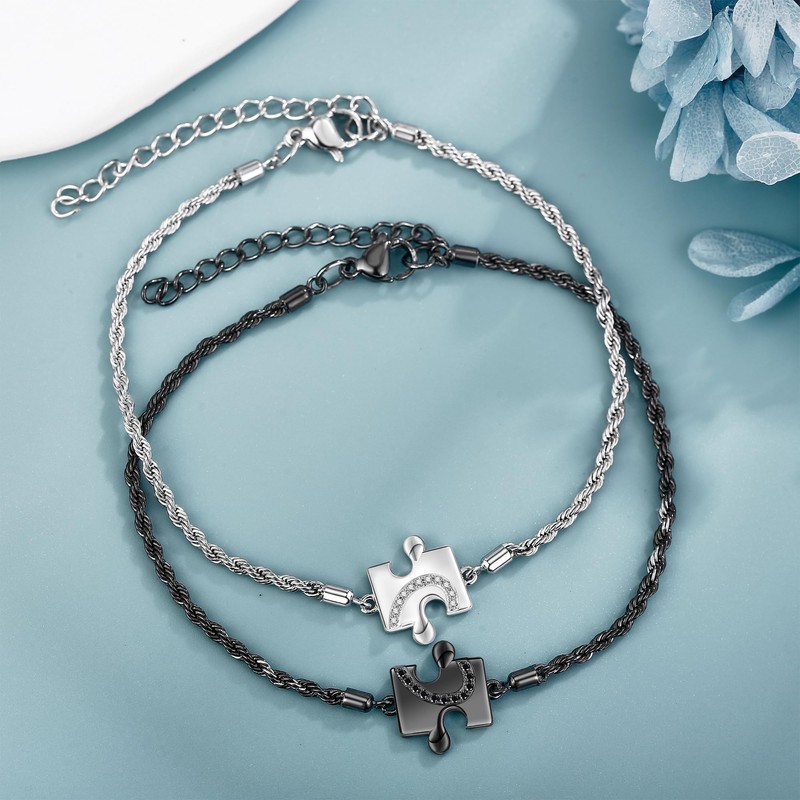 ONEFINITY Matching Bracelets 925 Sterling Silver Puzzle Couple Bracelets Long