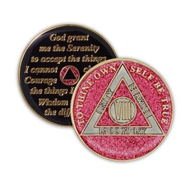 8 Year Sobriety Coin | Glitter Triplate AA Chip Recovery Anniversary Token (Pink)