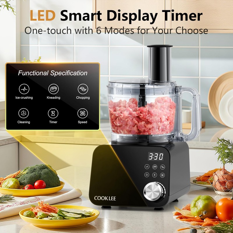 COOKLEE Food Processor, 600 Watts, 6 Functions Electric Vegetable Chopper