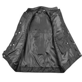 SOA Men's Premium Leather Motorcycle Vest with Biker Club Concealed Carry Gun Pockets w/Armor Black 3XL