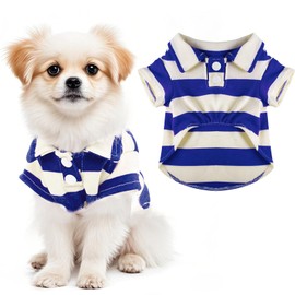 Dog Shirt Polo Shirt Striped Collar Puppy Clothes Summer Button Up Pet Clothes for Small Medium Dogs Cats for Boy Girl Pets (Royal Blue, X-Small)
