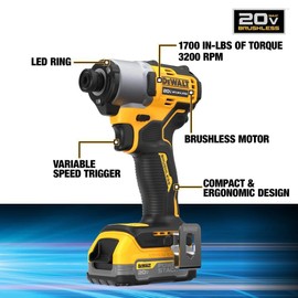 Dewalt DCF840E1 20V MAX Brushless Lithium-Ion 1/4 in. Cordless Impact Driver Kit (1.7 Ah)