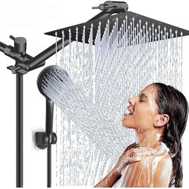 Regadera de Ducha para Baño Negro 10 Pulgadas,Combo con Cabezal de Lluvia de Alta Presión y Ducha de Mano,3 Modos de Rociado Ahorradora de Agua | Braz