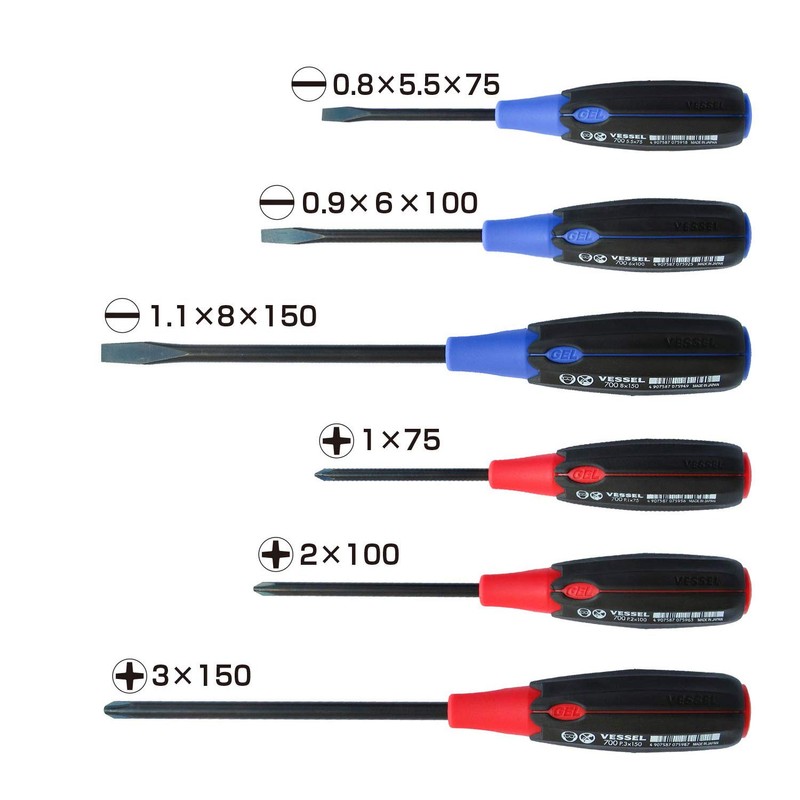 Vessel 6 Pcs Supercushion Flat Head Phillips Screwdriver Set Compatible