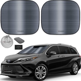 Autoamerics 2-Piece Windshield Sun Shade - Metallic Gray Foldable Car Front Window Sunshade for Most Cars SUV Truck Heat Blocker Visor Protector Blocks Max UV Rays and Keeps Your Vehicle Cool - Large