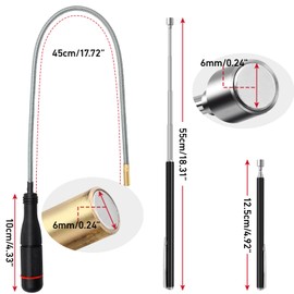 1 x Bendable Rod Magnet (55 cm) + 1 x Retractable Magnetic Rod (46 cm), Flexible Bendable Wall Magnetic Lifter, Can Collect Screws, Keys and Other Small Parts That Fall into Crevices
