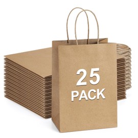 BagDream Small Gift Bags 25Pcs 5.25x3x8 Kraft Brown Paper Bags with Handles, for Small Gifts, Birthday, Wedding Party Favor, Retail Merchandise Paper Sacks