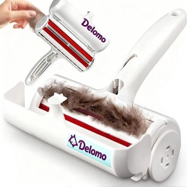 DELOMO Roller Pet Hair Remover and Reusable Lint Roller - Cat and Dog Hair Remover for Furniture, Couch, Carpet, Clothing and Bedding - Portable, Multi-Surface Fur Removal Tool (White)