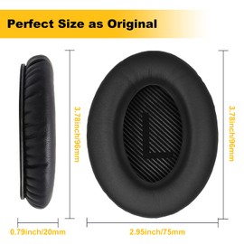Premium Replacement Ear Pads for Bose QuietComfort 35 (QC35) & QuietComfort 35ii (QC35ii), Headphones Earpads Cushions with Softer Leather and Memory Foam, Black